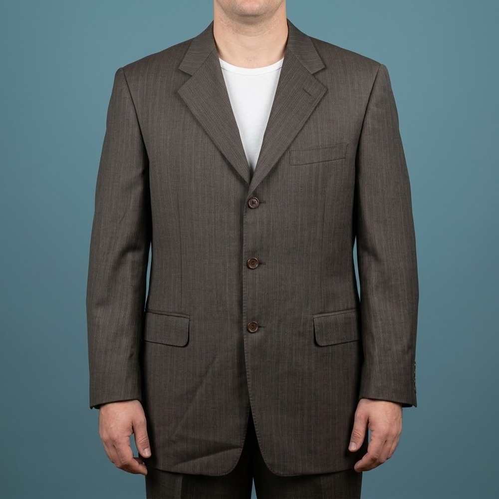 Canali Brown Pinstripe Single-Breasted Suit Jacket